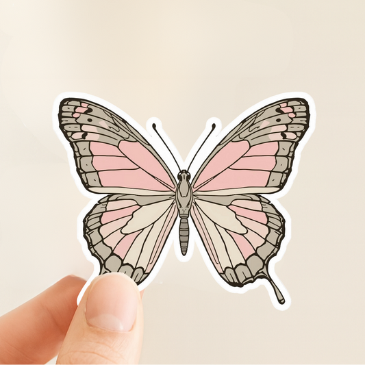 Soft Pink Butterfly Minimal | Romantic | White Satin Vinyl | Kiss-Cut Sticker