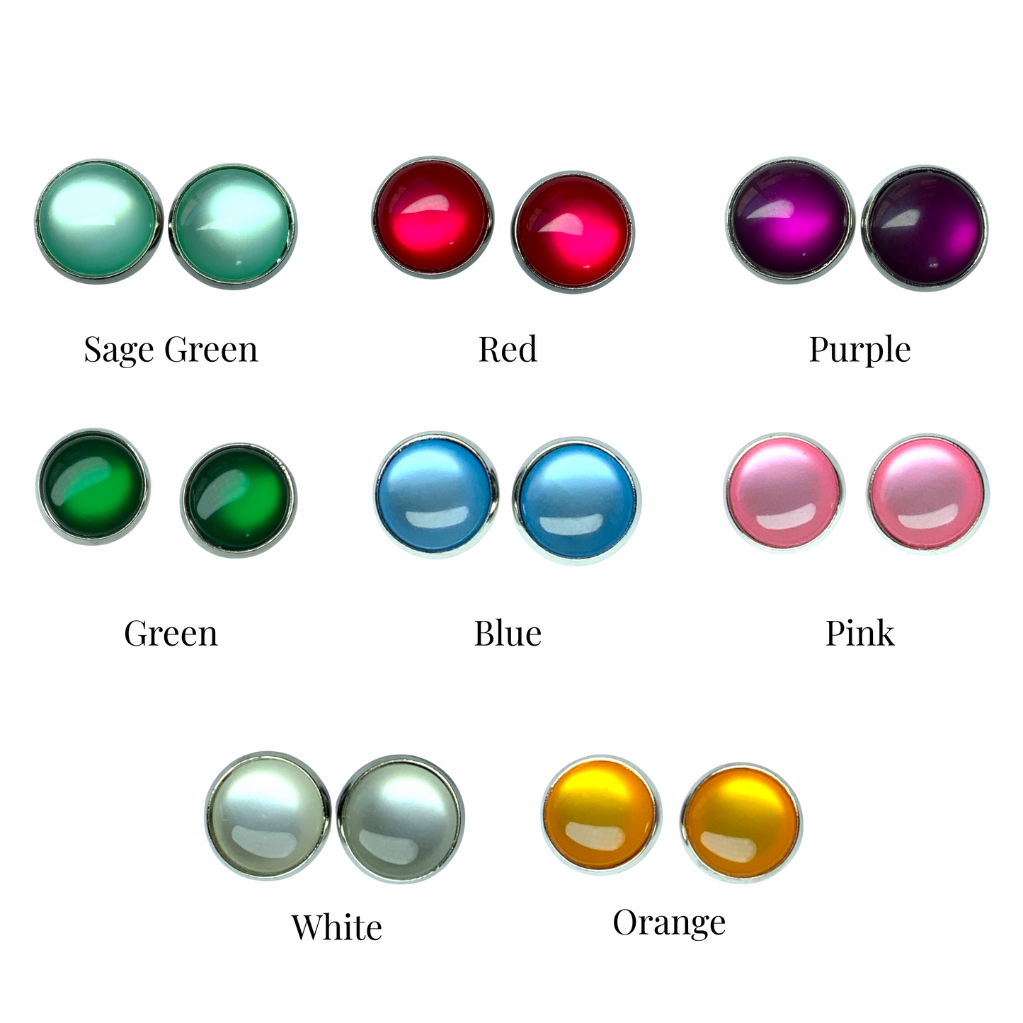 Glossy Dome Stud Earrings, Handmade Shiny Colour-Pop Studs
