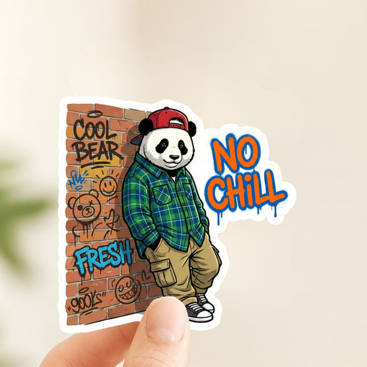 No Chill Streetwear Panda | Urban Graffiti | White Vinyl | Die-Cut Sticker