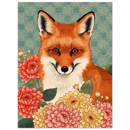 Floral Fox Ukiyo-e Wall Art Poster 45x60 cm 18x24″