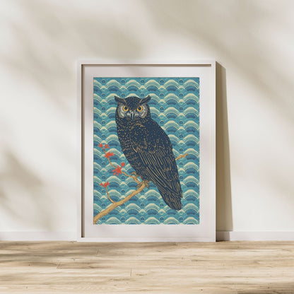 Night Watch Owl Japanese Art Wall Poster