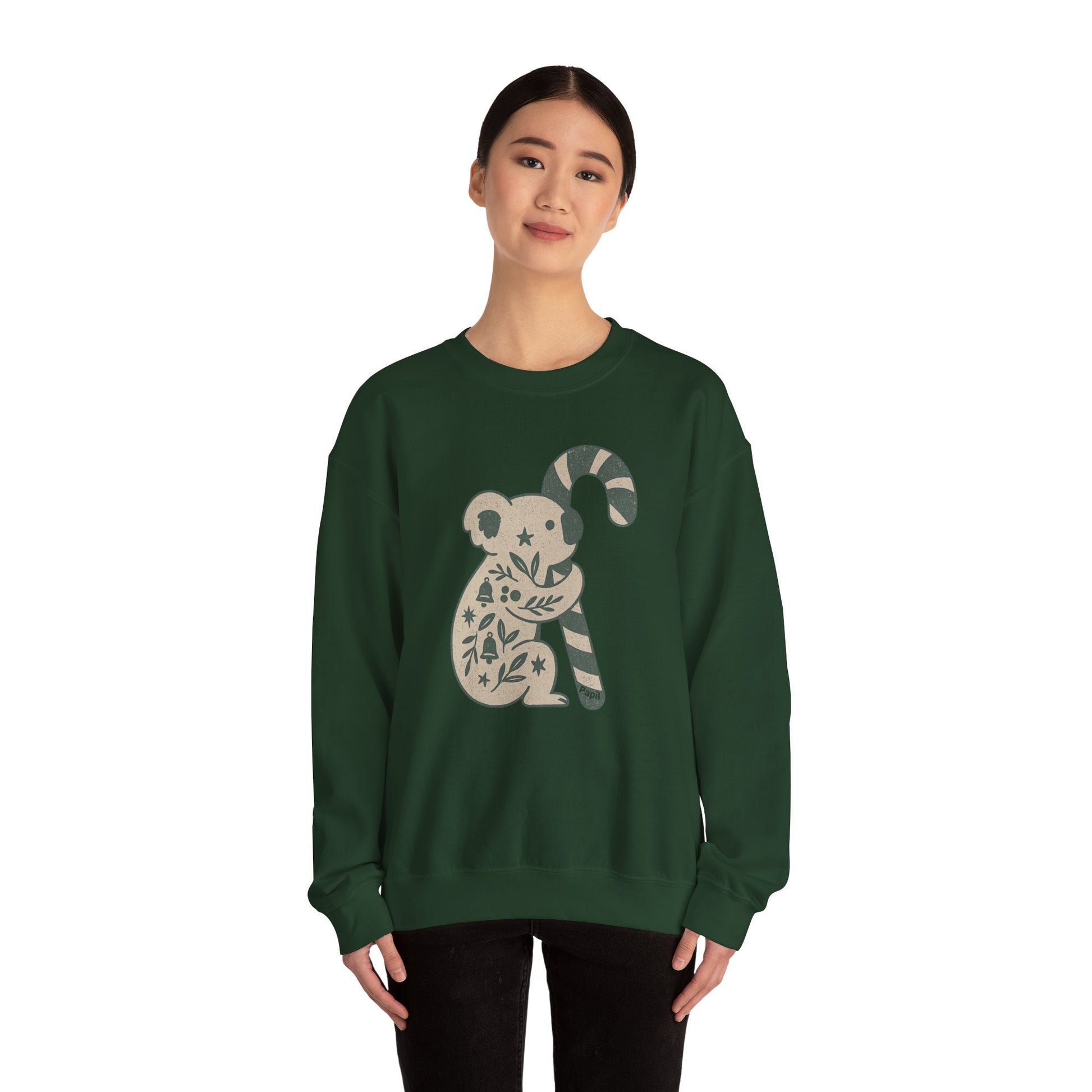 Floral Koala with Candy Cane Christmas Sweater | Botanical Animal Woodland Sweatshirt
