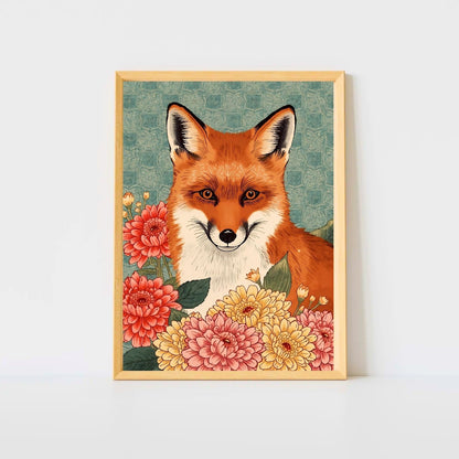 Floral Fox Ukiyo-e Wall Art Poster