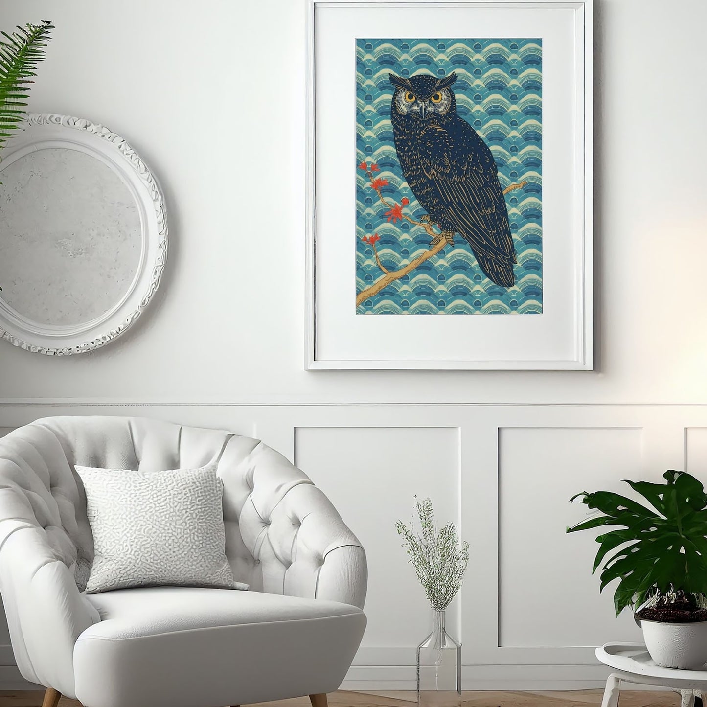 Night Watch Owl Japanese Art Wall Poster