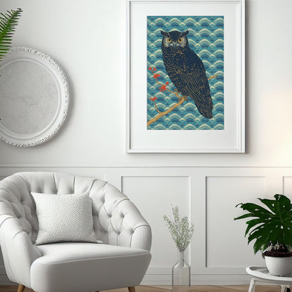 Night Watch Owl Japanese Art Wall Poster