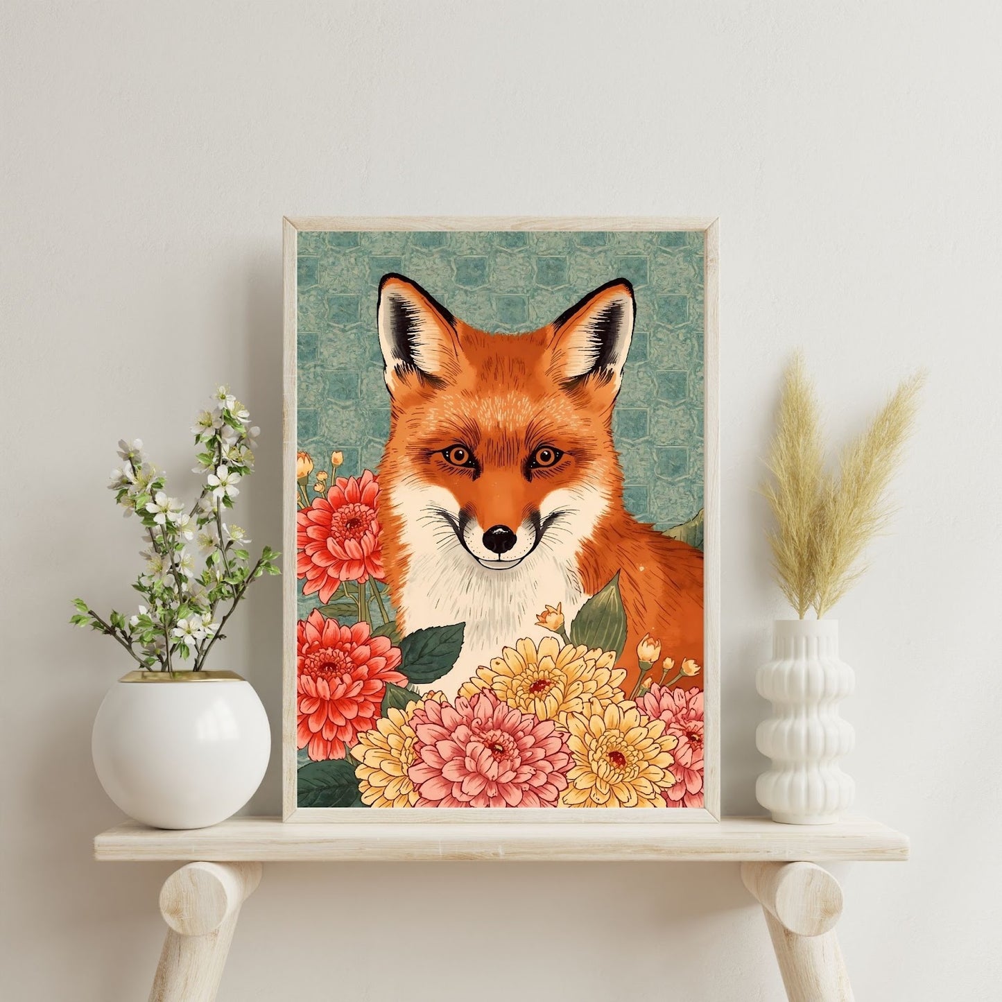 Floral Fox Ukiyo-e Wall Art Poster