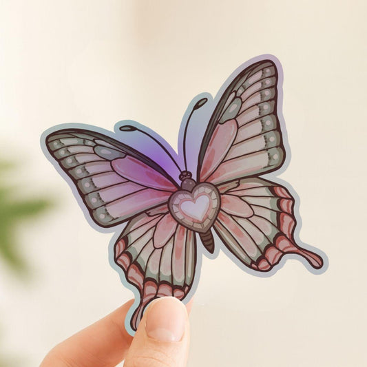 Heartwing Butterfly Rainbow | Fantasy | Holographic Foil | Kiss-Cut Sticker