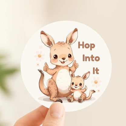 Hop Into It Kangaroo & Joey | Positivity | White Gloss Vinyl | Die-Cut Sticker