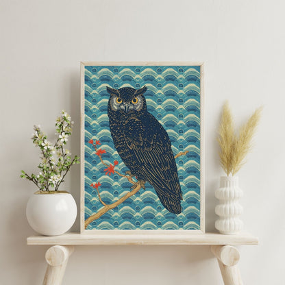 Night Watch Owl Japanese Art Wall Poster