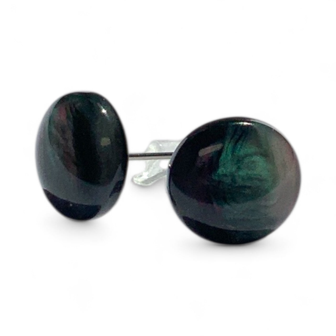Aurora Borealis Swirl Studs, Handmade Iridescent Dome Earrings