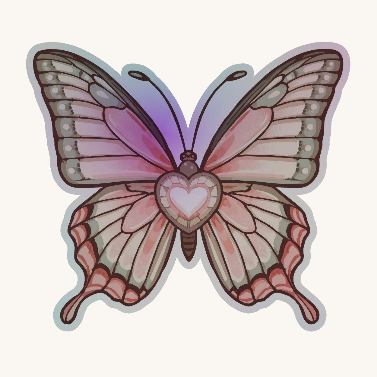 Heartwing Butterfly Rainbow | Fantasy | Holographic Foil | Kiss-Cut Sticker