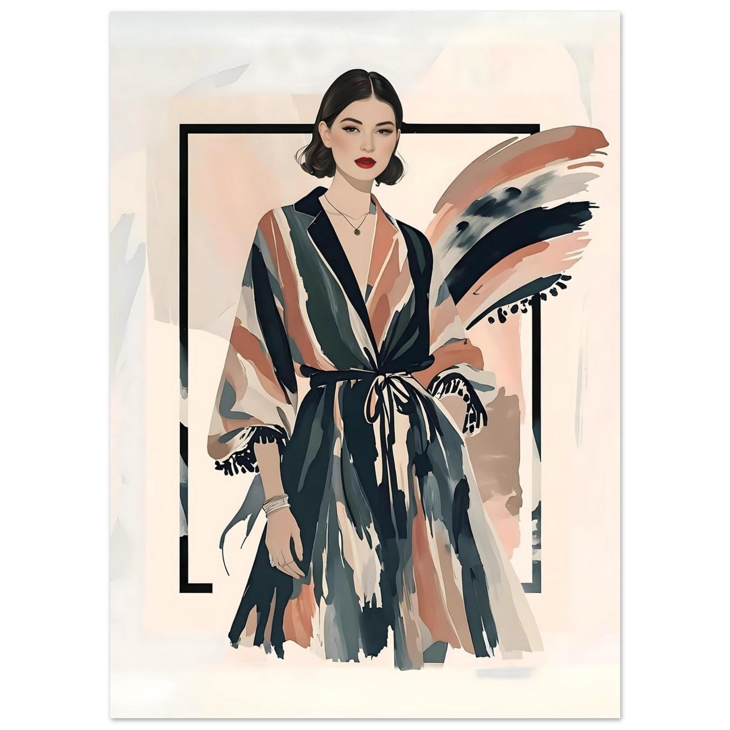 Kimono Chic Fashion Illustration Wall Art Poster 13x18 cm 5x7″
