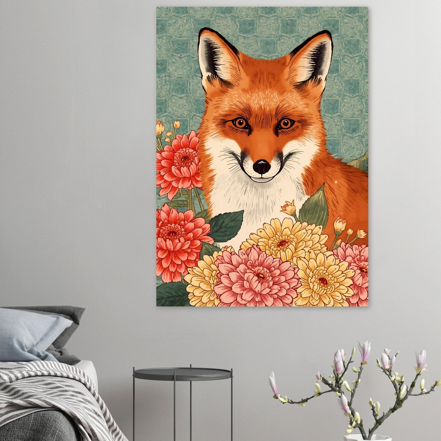 Floral Fox Ukiyo-e Wall Art Poster