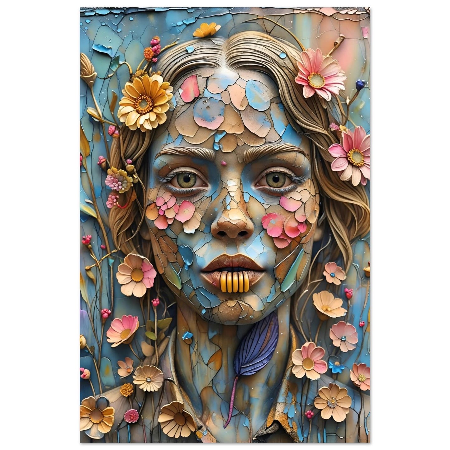 Bloom & Fracture Surreal Portrait Wall Art Poster 60x90 cm 24x36″