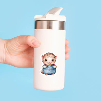 Pangolin in Overalls Whimsical | Cute Animal | White Gloss Vinyl | Die-Cut Sticker