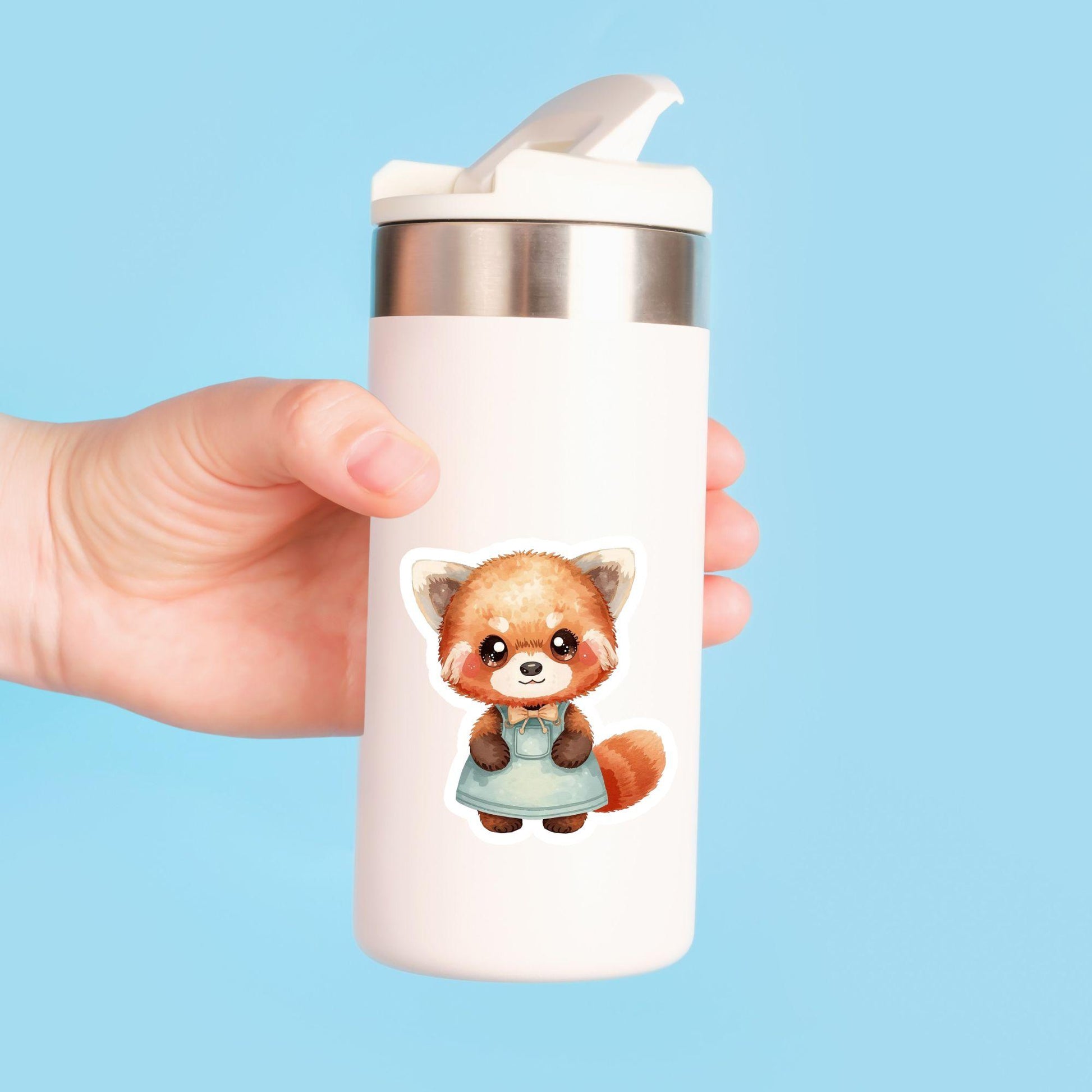 Red Panda in Dress Mint Green | Kawaii | White Gloss Vinyl | Die-Cut Sticker