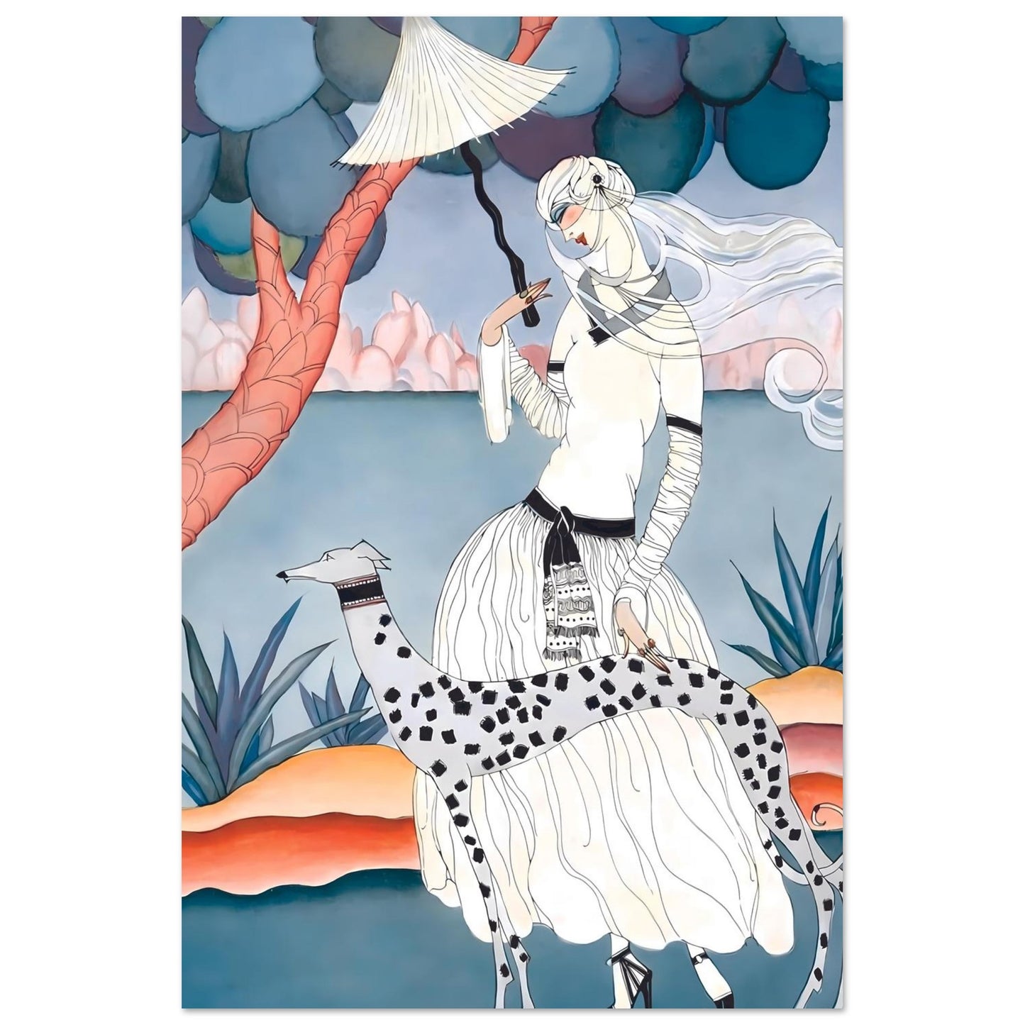 Ms Vogue & Her Spotted Hound Art Deco Wall Art Poster 60x90 cm 24x36″