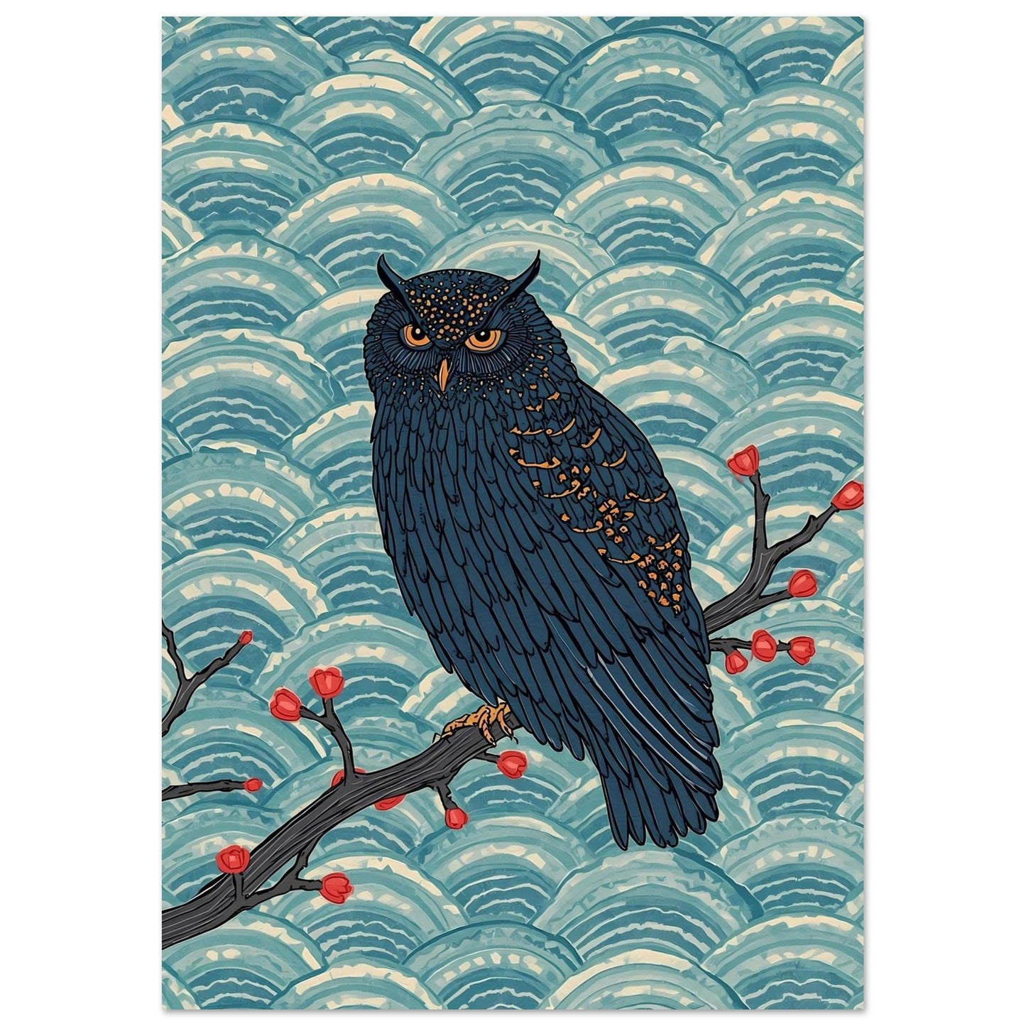 Midnight Owl Japanese Art Wall Poster 21x29.7 cm 8x12"
