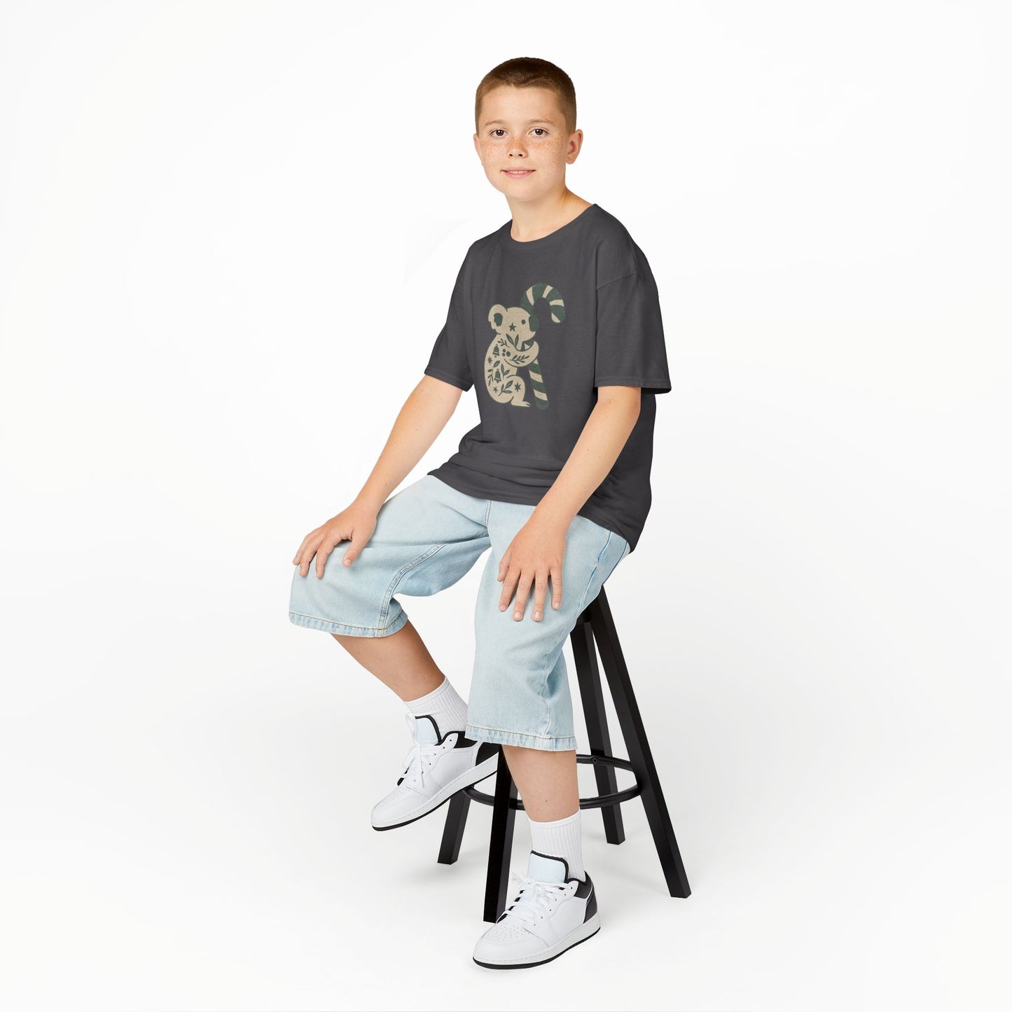 Floral Koala with Candy Cane Christmas Tee | Kids T-Shirt