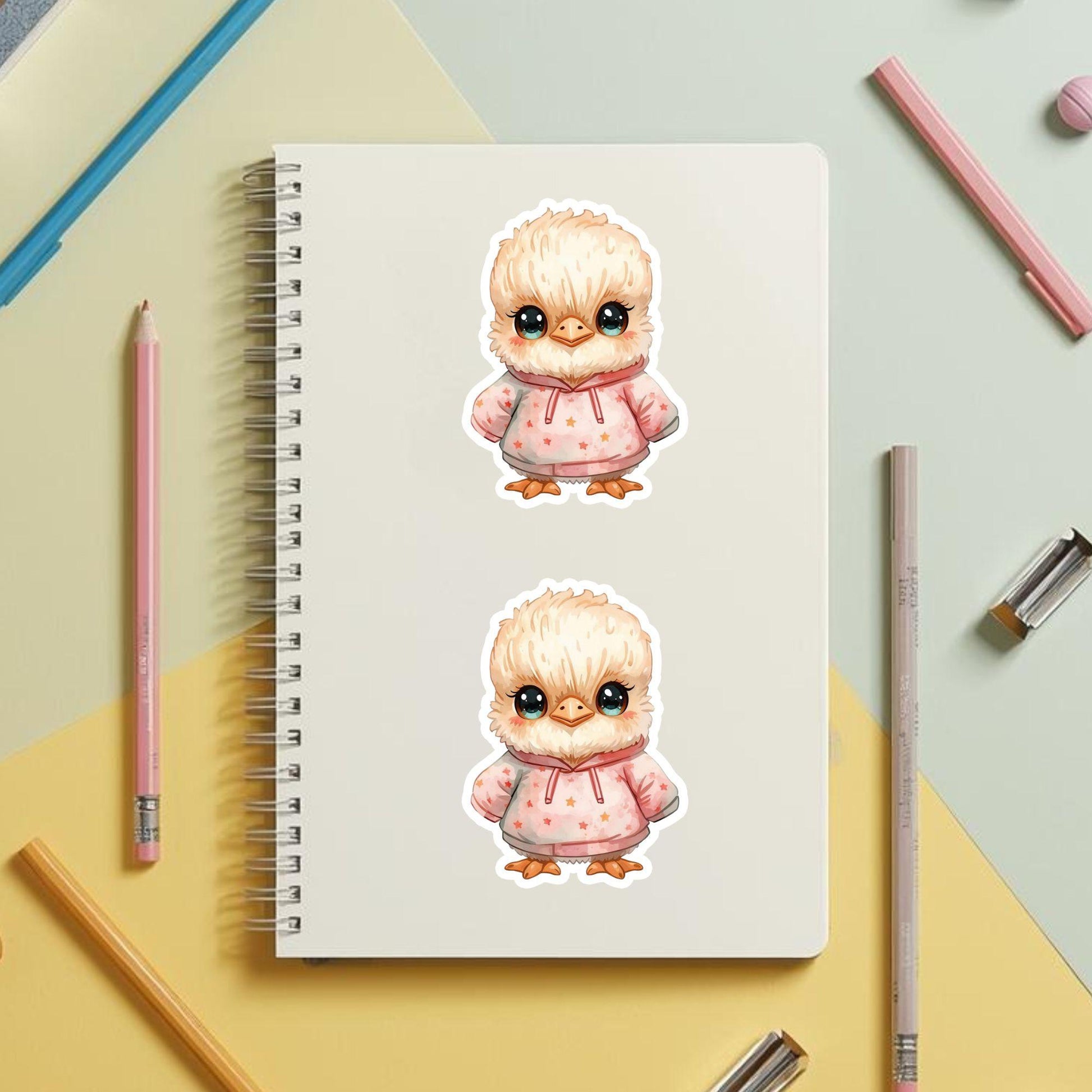 Cassowary Chick Star Hoodie | Kawaii | White Gloss Vinyl | Die-Cut Sticker