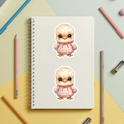 Cassowary Chick Star Hoodie | Kawaii | White Gloss Vinyl | Die-Cut Sticker
