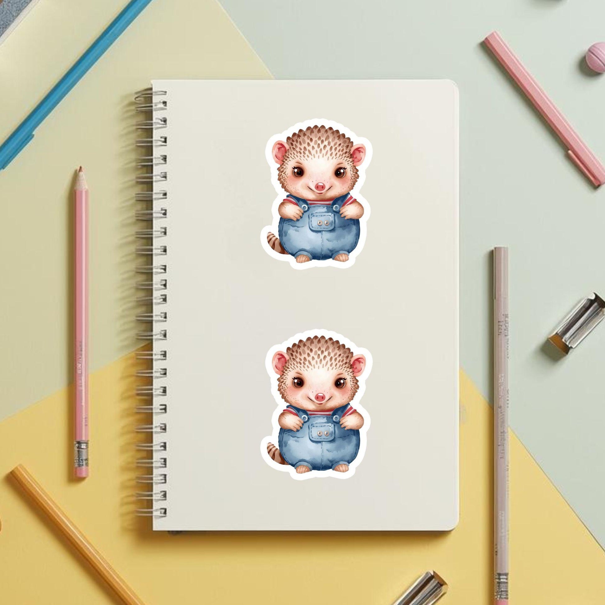 Pangolin in Overalls Whimsical | Cute Animal | White Gloss Vinyl | Die-Cut Sticker