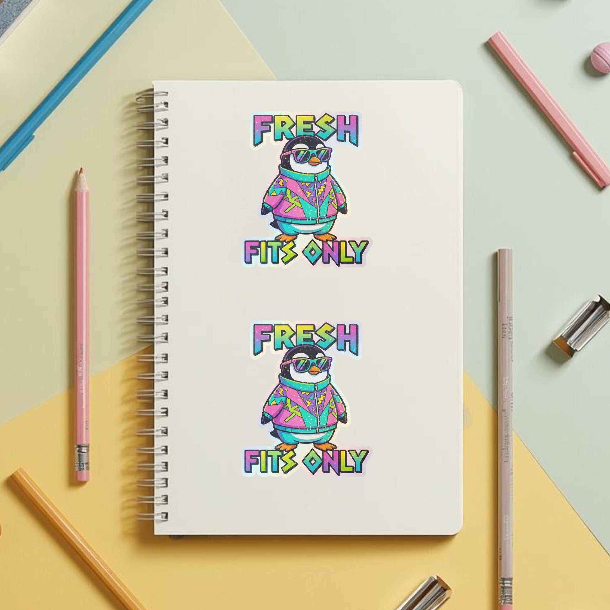 Fresh Fits Only Retro Penguin | 90s Streetwear | Glitter Vinyl | Die-Cut Sticker