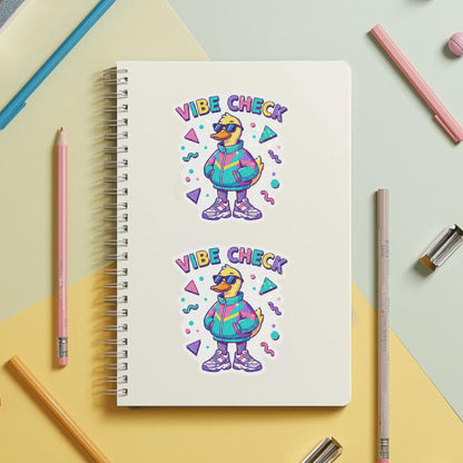 Vibe Check Retro Duck | 90s Aesthetic | Glitter Vinyl | Die-Cut Sticker