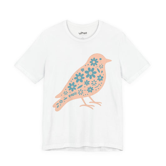 Little Bird, Big Charm — Floral Spring Bird Unisex Graphic Tee White