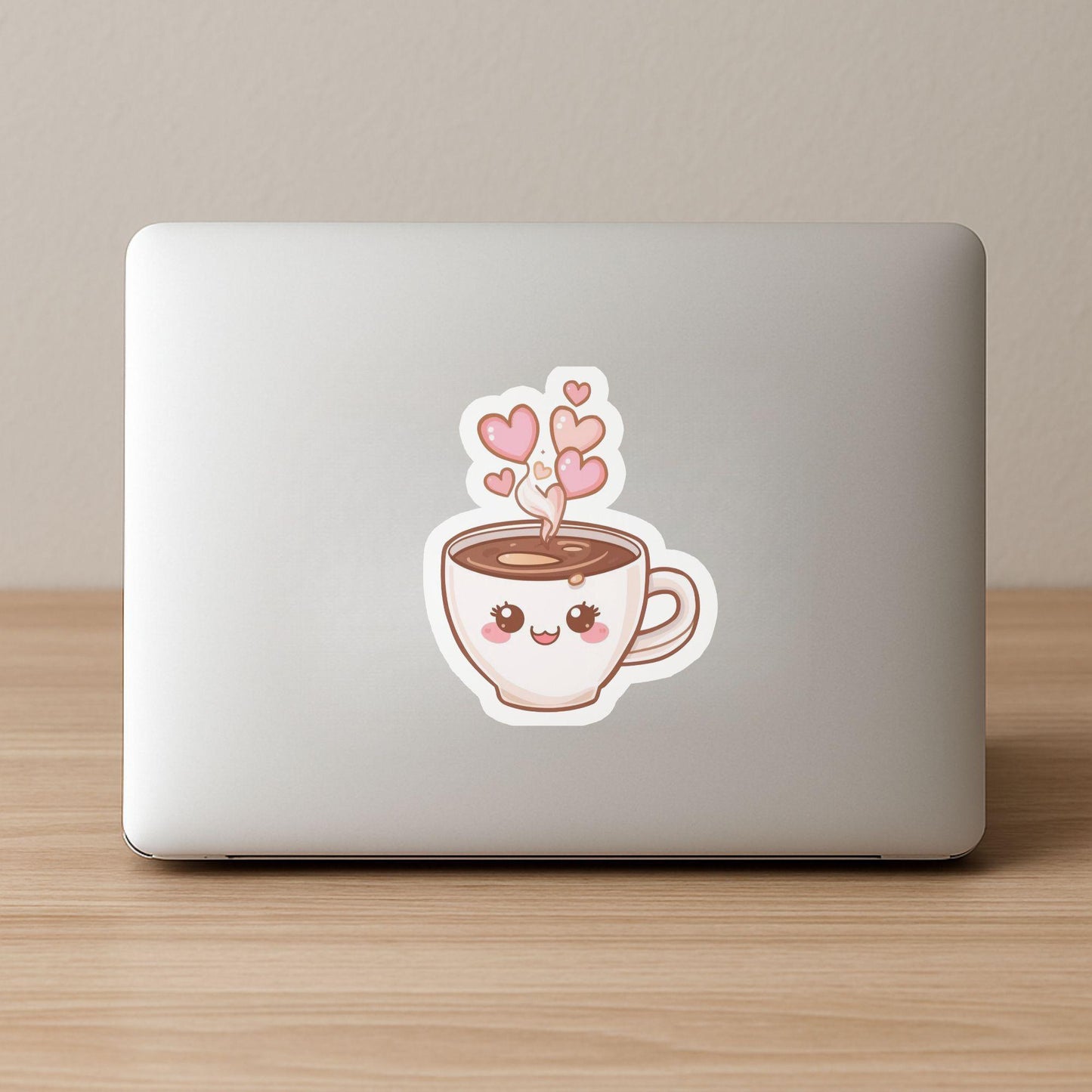 Coffee Cup of Love Smiling Mug | Kawaii Food | White Vinyl | Die-Cut Sticker