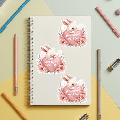Some-Bunny Loves You Heart | Romantic | White Gloss Vinyl | Die-Cut Sticker