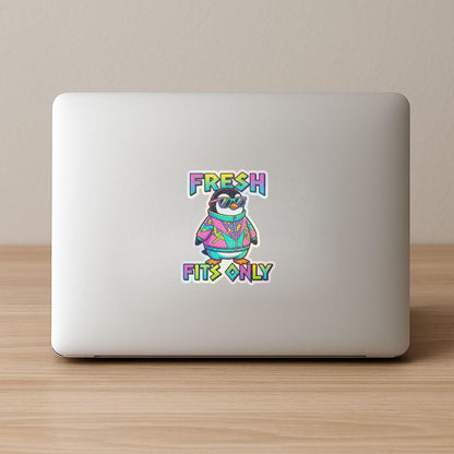 Fresh Fits Only Retro Penguin | 90s Streetwear | Glitter Vinyl | Die-Cut Sticker