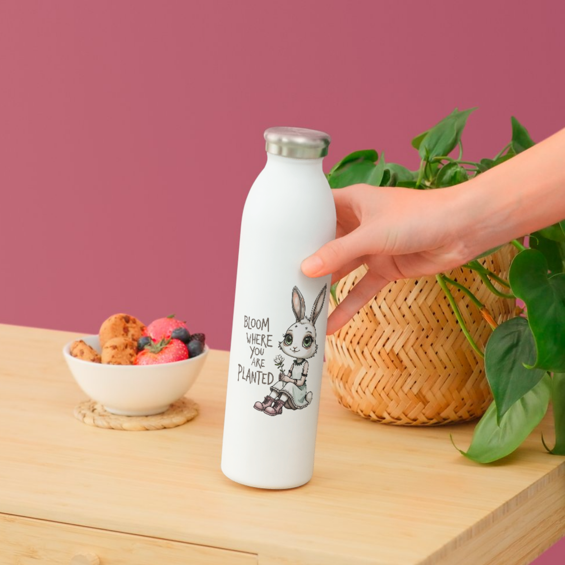 Bloom Where You Are Planted Bunny | Positive | White Gloss Vinyl | Die-Cut Sticker