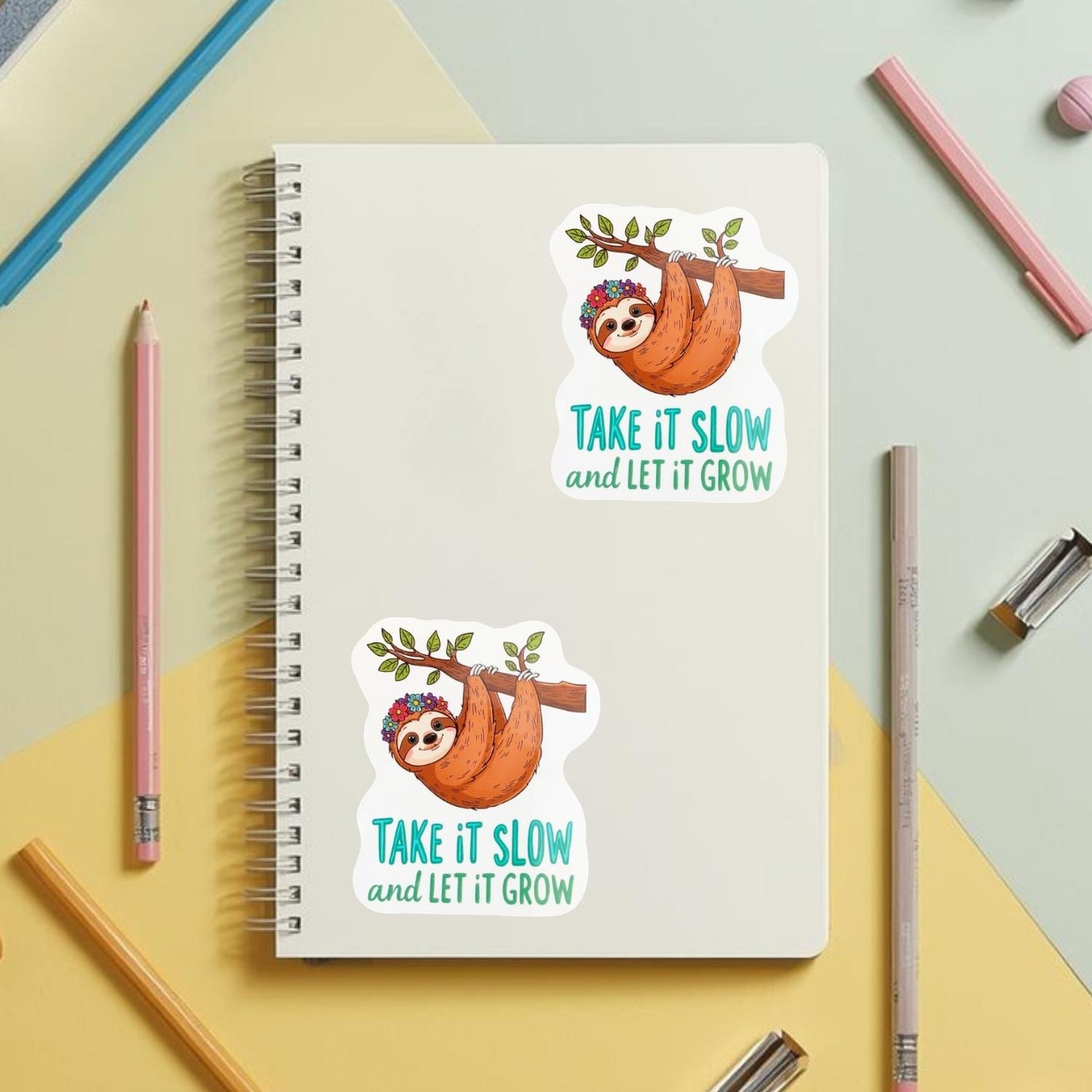 Take It Slow Sloth | Motivational | White Gloss Vinyl | Die-Cut Sticker