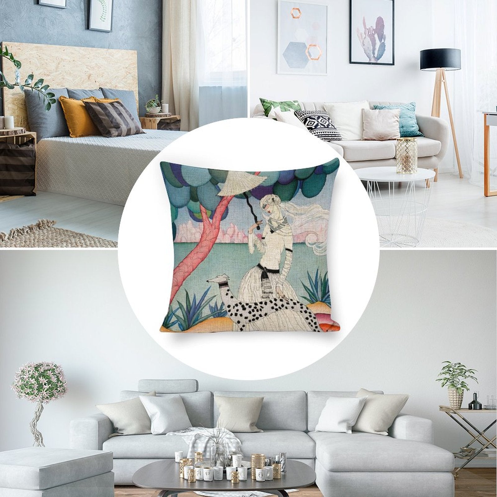 Gentle Companionship – Vintage Inspired Lady & Dog Cushion Case 45 x 45cm