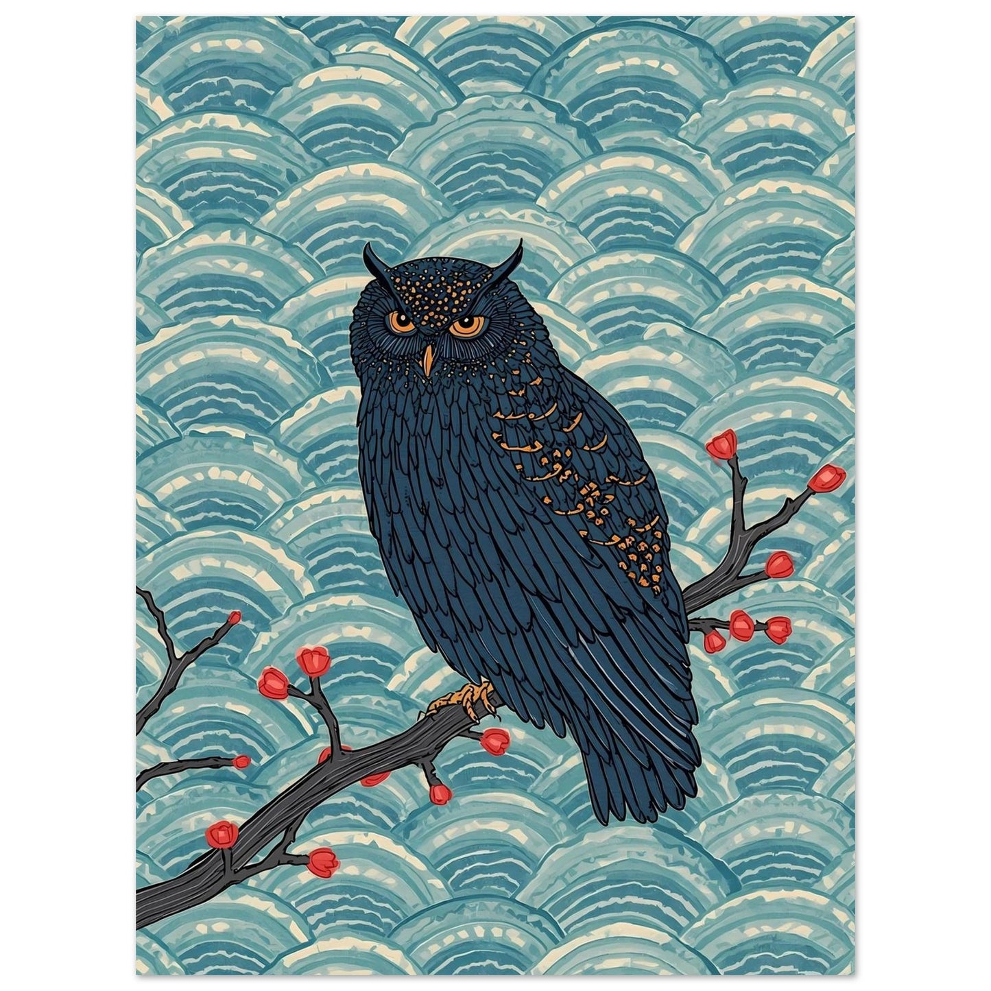Midnight Owl Japanese Art Wall Poster 45x60 cm 18x24″
