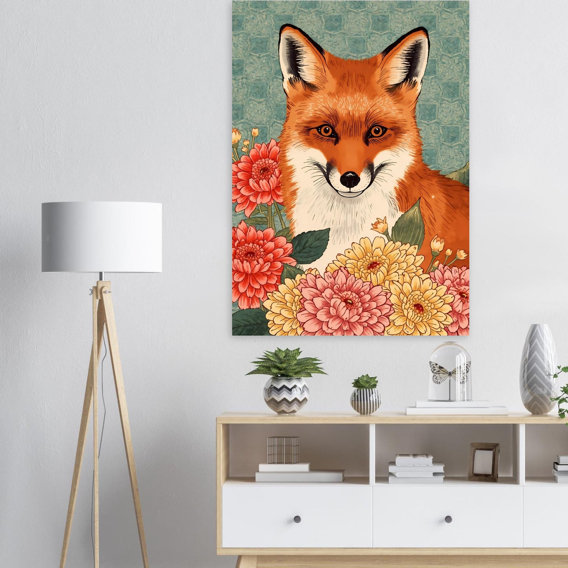 Floral Fox Ukiyo-e Wall Art Poster