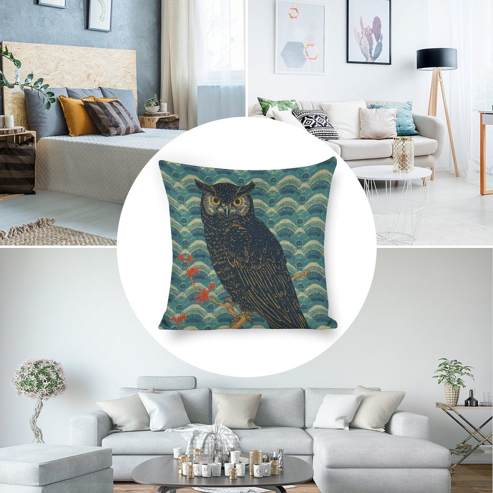 Majestic Owl Linen Double Sided Throw Pillow Cushion Covers | 45×45 cm