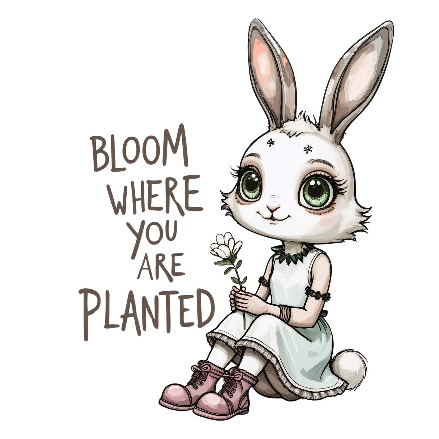 Bloom Where You Are Planted Bunny | Positive | White Gloss Vinyl | Die-Cut Sticker