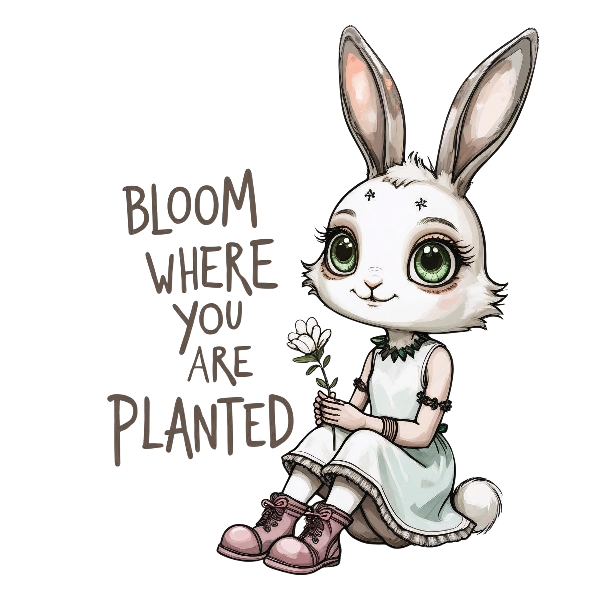 Bloom Where You Are Planted Bunny | Positive | White Gloss Vinyl | Die-Cut Sticker