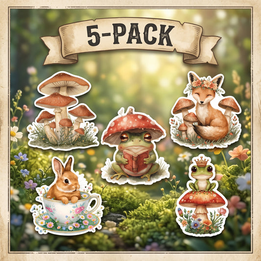 Cottagecore Sticker 5-Pack | Woodland Vinyl Decal Bundle