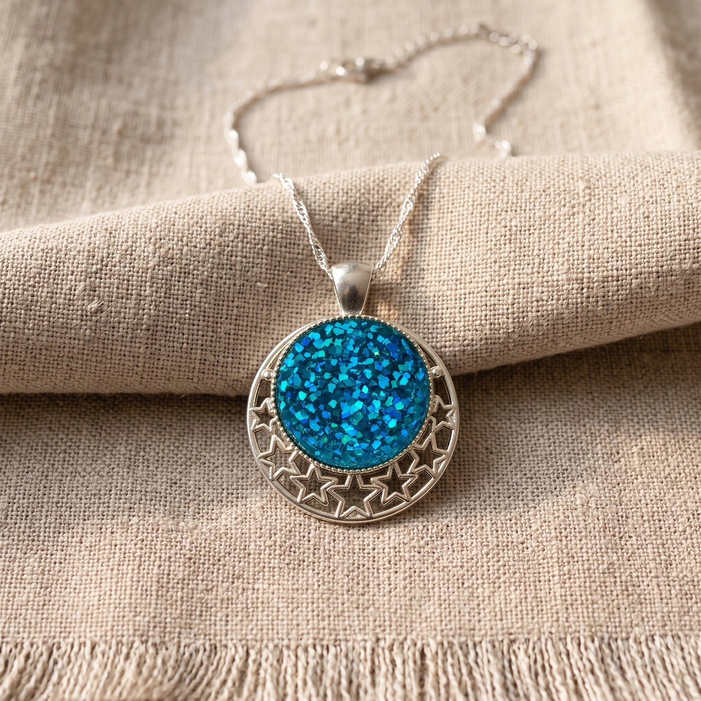 Sparkle & Shine Glitter Star Pendant Necklace, Handmade Statement Piece