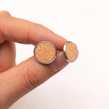 Sparkly Druzy Stud Earrings, Handmade Shimmer Studs in Multiple Colours