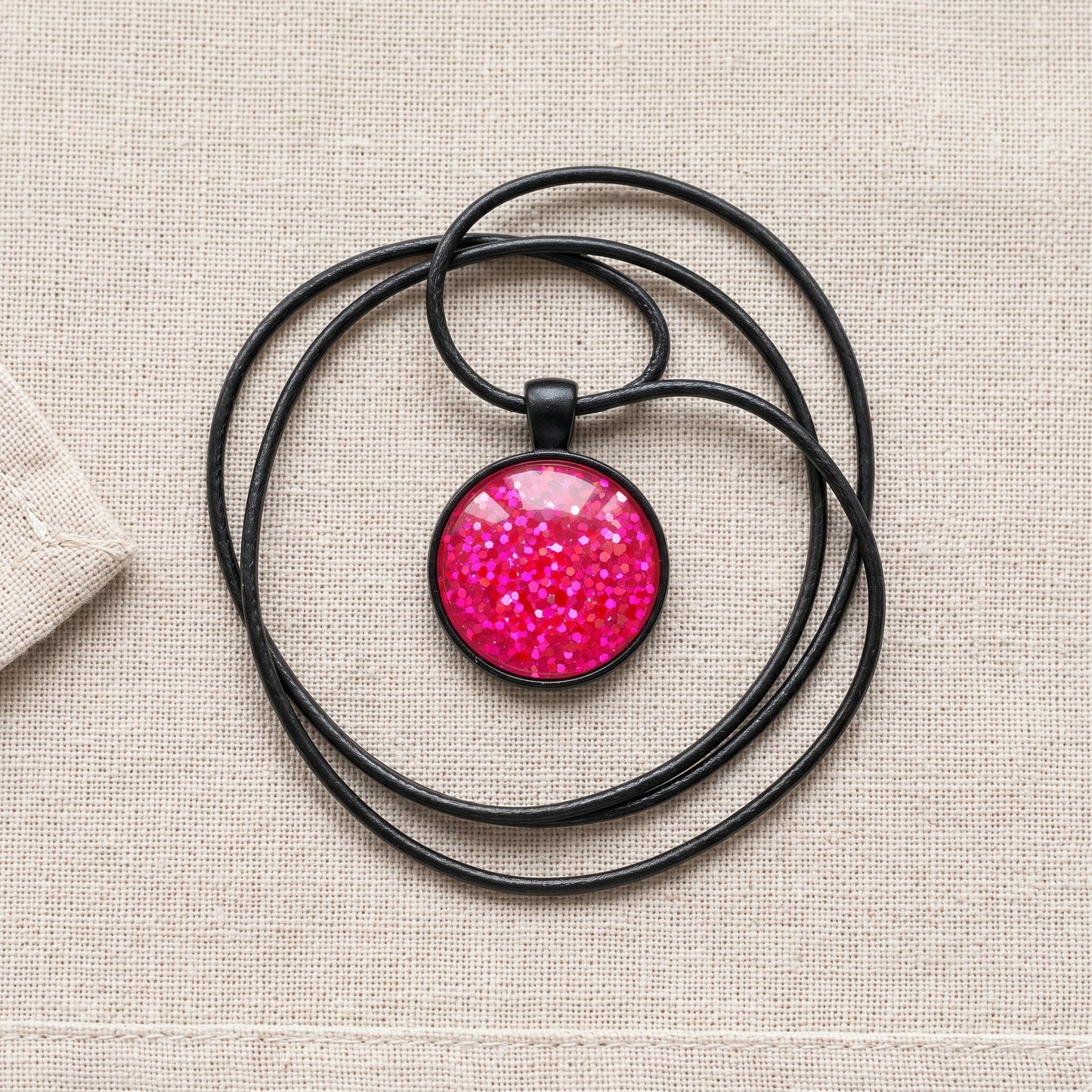 Hot Pink Glitter Dome Necklace, Handmade Statement Pendant