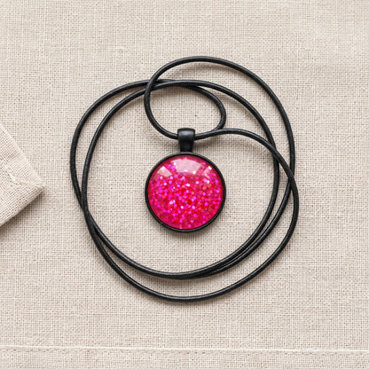 Hot Pink Glitter Dome Necklace, Handmade Statement Pendant