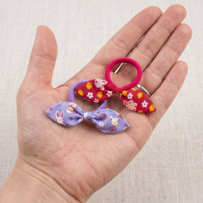 Fabric Bow Hair Ties (2 Pack), Handmade Printed Elastic Bows
