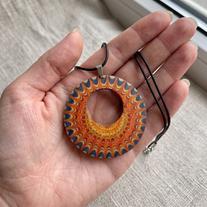 Boho Wooden Pendant Necklace, Handmade Printed Design with Butterfly Charm