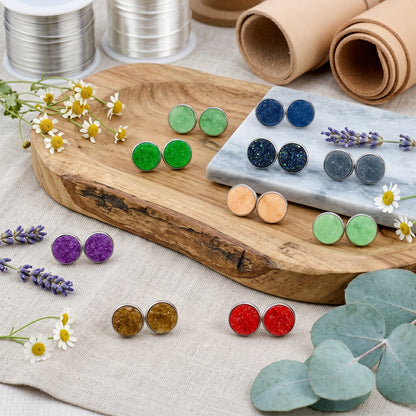 Sparkly Druzy Stud Earrings, Handmade Shimmer Studs in Multiple Colours