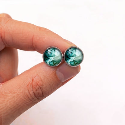 Watercolour Stud Earrings, Handmade Colourful Studs