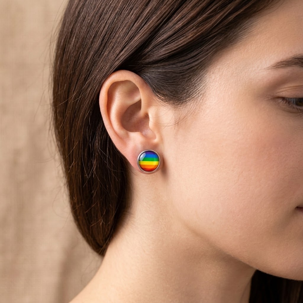 Rainbow Glass Dome Silver Stud Earrings | Handmade